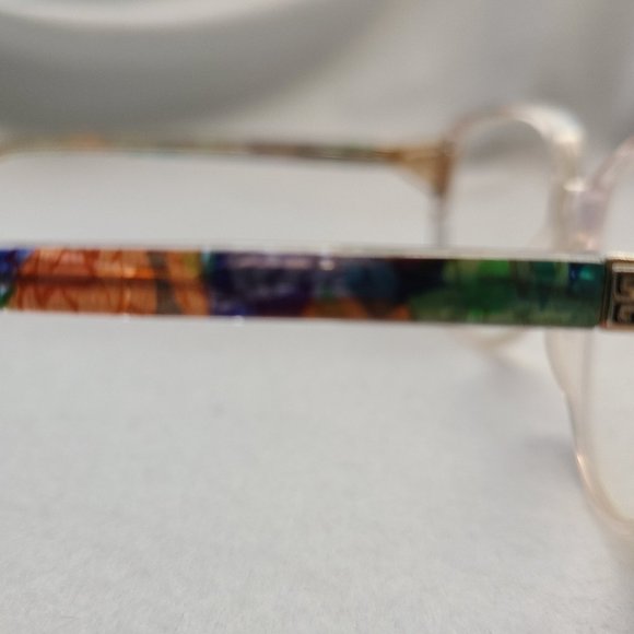 Vintage 80s Givenchy Eyeglasses Frames Clear Plastic Multi Colored Gold Accents - Picture 8 of 8